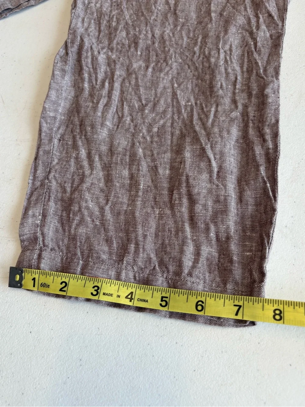 Quince 100% European Linen Pants Medium Taupe Brown Chambray Relaxed Crop